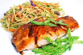 Asian Glazed Salmon And Slaw With Pad Thai Dressing