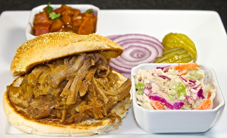 Carolina Pulled Pork Sandwich With Coleslaw And Beans