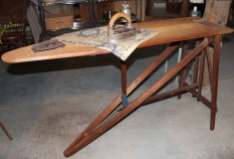 Old Wooden Ironing Board With Antique Gasoline Heated Iron