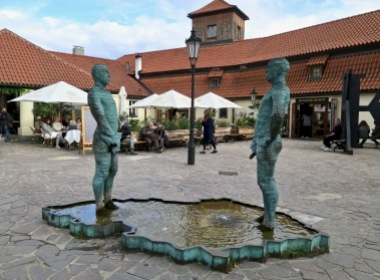 Controversial Cerny Sculpture "Piss" Outside Kafka Museum
